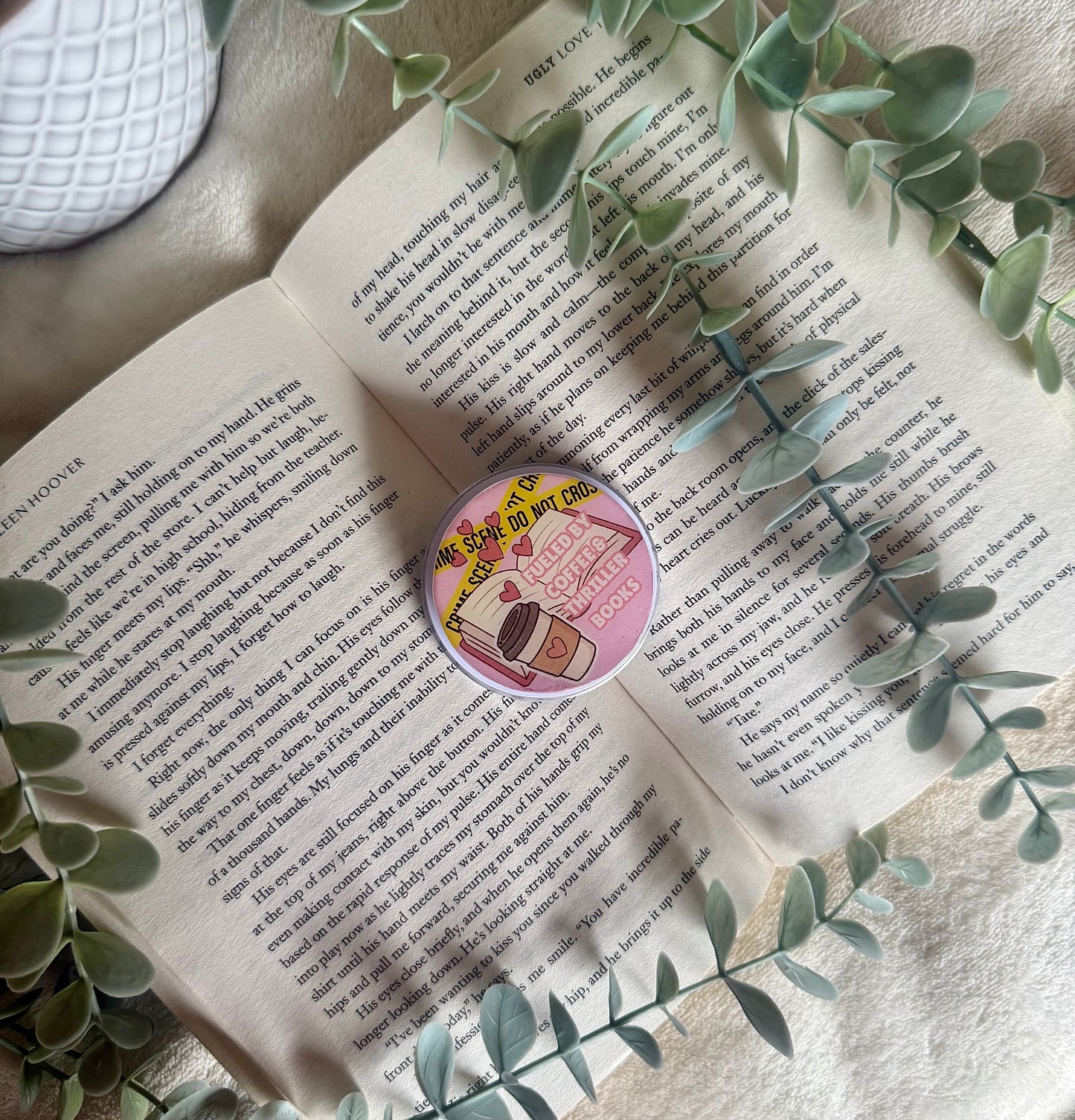 Fueled by coffee and thriller books magnetic kindle grip