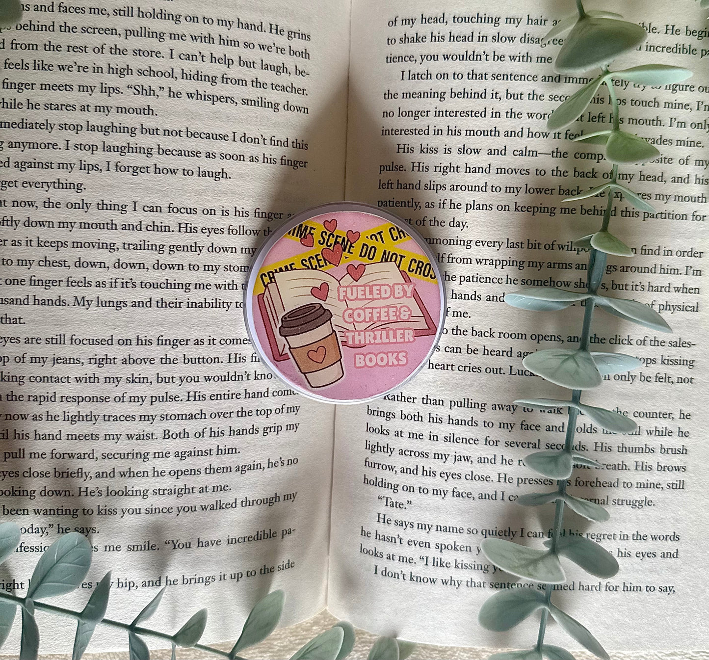 Fueled by coffee and thriller books magnetic kindle grip